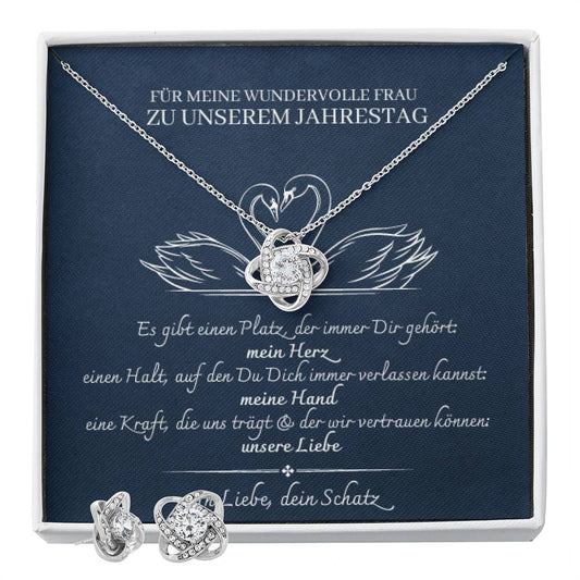 Jahrestag Geschenk Frau - Liebesknotenset Halskette und Ohrringe | Geschenke für Frauen | Personalisierte Geschenke | 14k gold