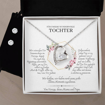 Tochter Geschenk | einzigartiges Set Herz-Halskette & Ohrringe | personalisiertes Geschenk für Tochter | Mutter Tochter Kette | Geburtstag, Weihnachten | 14k gold
