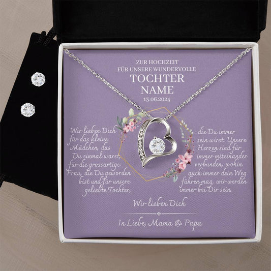 Tochter Geschenk - einzigartiges Set Herz-Halskette & Ohrringe | Mutter Tochter Kette | Kette personalisiert | 18k gold