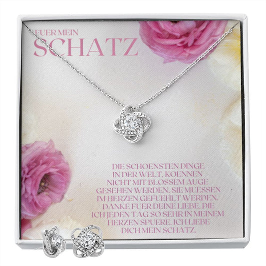 Frau Geschenk - Liebesknoten Ohrringe und Halskette Set - Valentinstag Geschenk