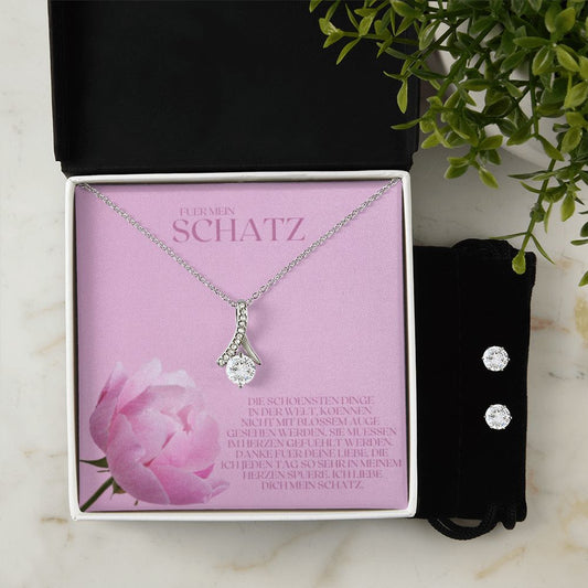 Frau Valentinstag Geschenk  - Funkelnde Halskette und Ohrringe Set
