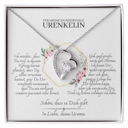 Urenkelin Geschenk - schöne Herz-Halskette | kleine Geschenke für Urenkelin | Uroma Urenkelin Kette | Kette personalisiert | 14k Kette gold