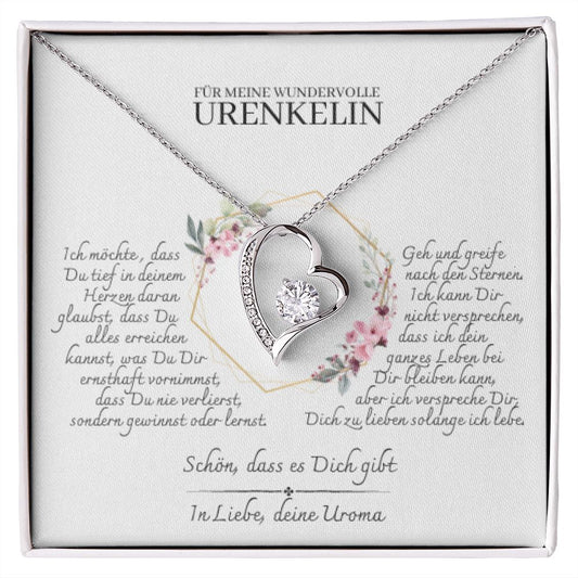 Urenkelin Geschenk - schöne Herz-Halskette | kleine Geschenke für Urenkelin | Uroma Urenkelin Kette | Kette personalisiert | 14k Kette gold